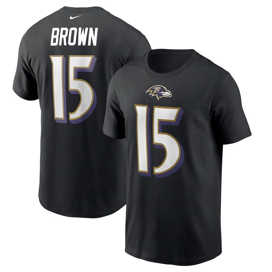 Baltimore Ravens #15 Marquise Brown Nike Player Name & Number T-Shirt Black