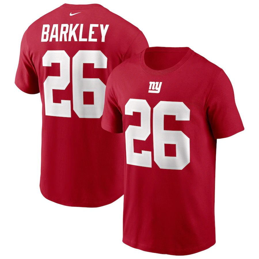 New York Giants #26 Saquon Barkley Nike Name & Number T-Shirt Red