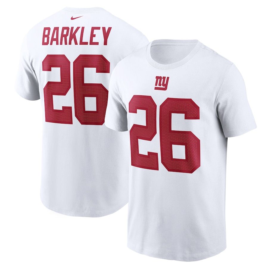 New York Giants #26 Saquon Barkley Nike Name & Number T-Shirt White