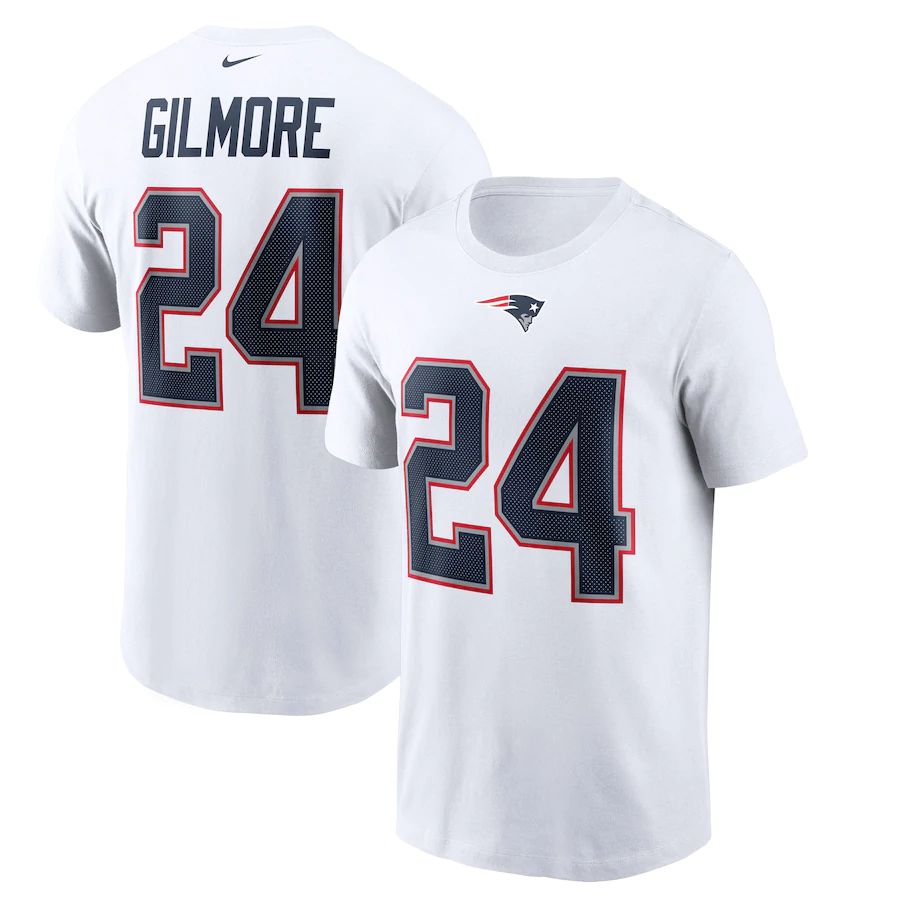 New England Patriots #24 Stephon Gilmore Nike Player Name & Number T-Shirt White