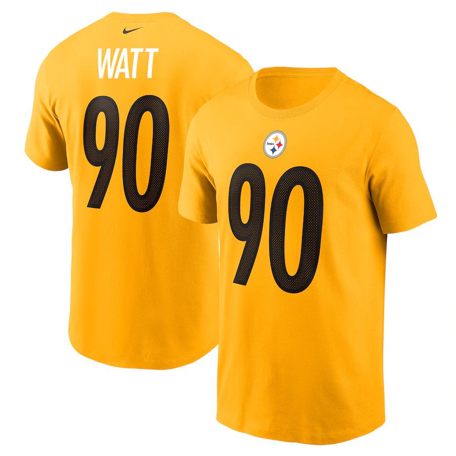 Pittsburgh Steelers #90 T.J. Watt Nike Name & Number T-Shirt Gold