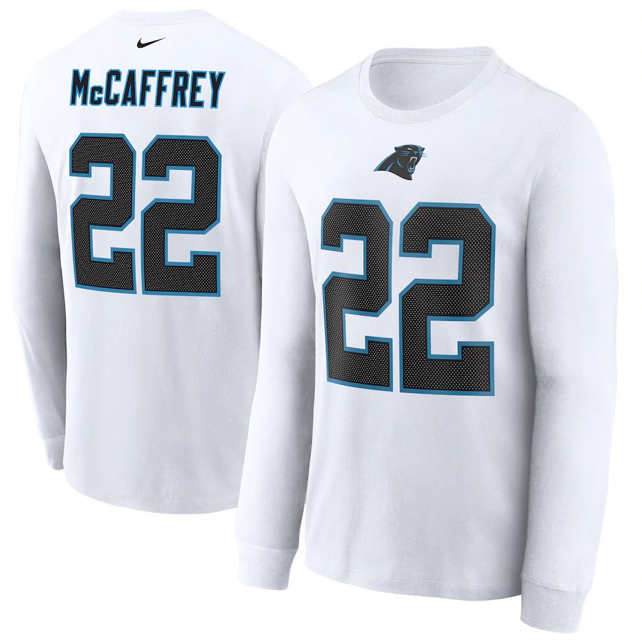 Carolina Panthers #22 Christian McCaffrey Nike Player Name & Number Long Sleeve T-Shirt White