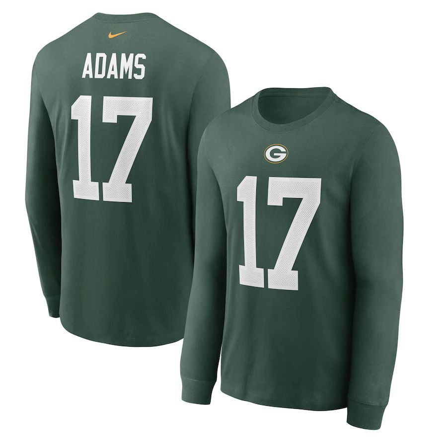 Green Bay Packers #17 Davante Adams Nike Player Name & Number Long Sleeve T-Shirt Green