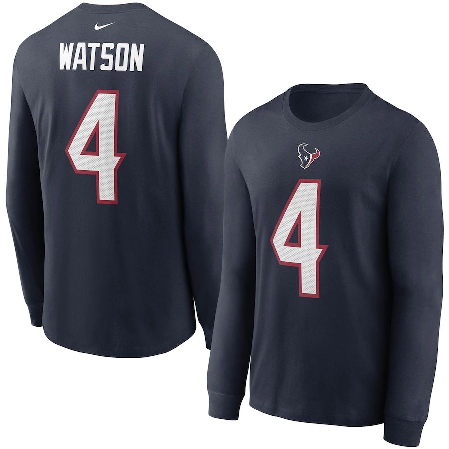 Houston Texans #4 Deshaun Watson Nike Player Name & Number Long Sleeve T-Shirt Navy