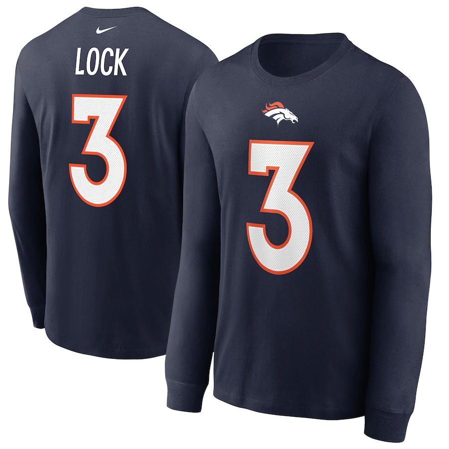 Denver Broncos #3 Drew Lock Nike Player Name & Number Long Sleeve T-Shirt Navy