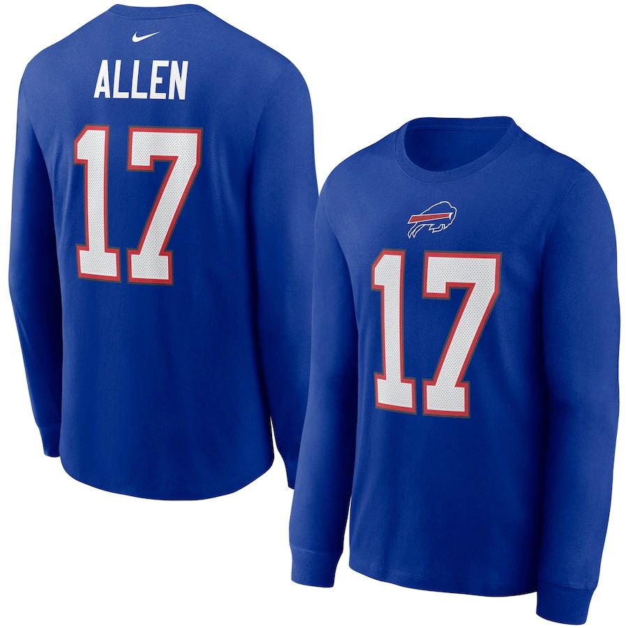 Buffalo Bills #17 Josh Allen Nike Player Name & Number Long Sleeve T-Shirt Royal