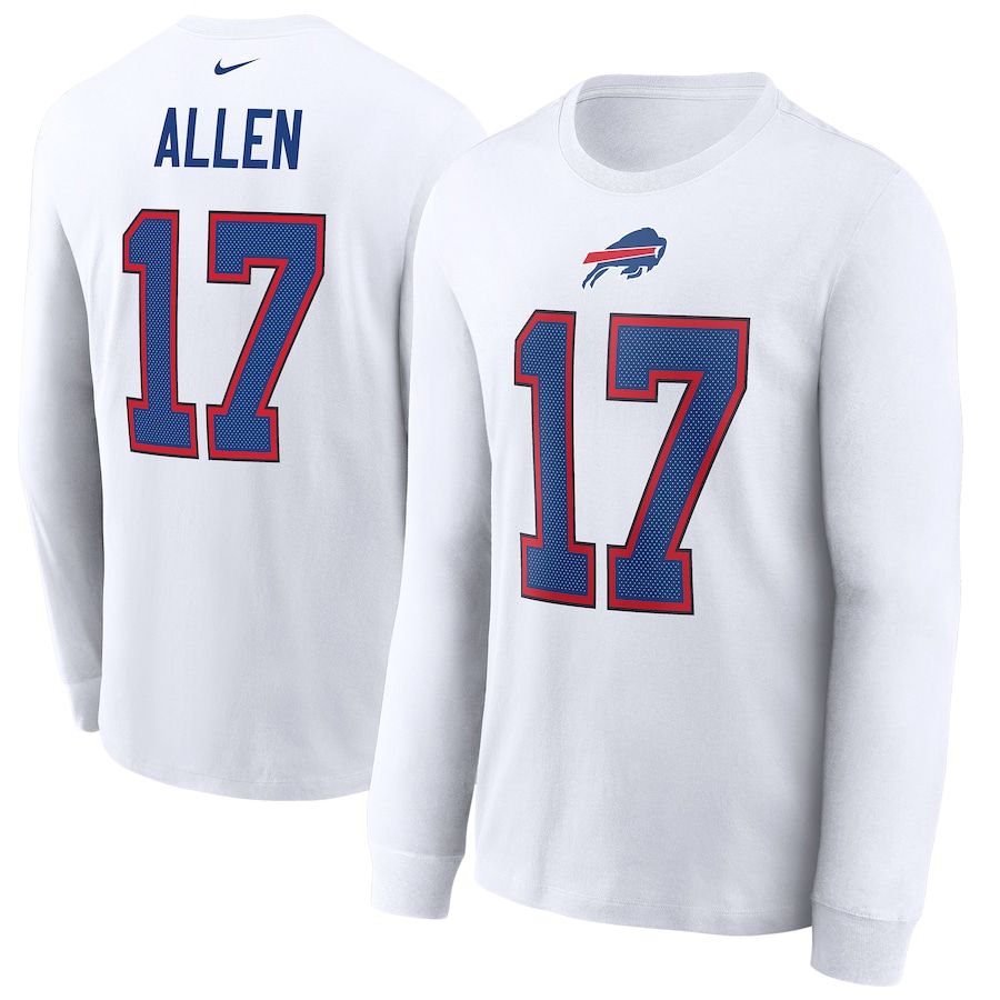 Buffalo Bills #17 Josh Allen Nike Player Name & Number Long Sleeve T-Shirt White