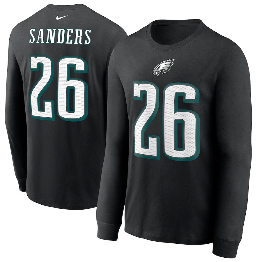 Philadelphia Eagles #26 Miles Sanders Nike Player Name & Number Long Sleeve T-Shirt Black