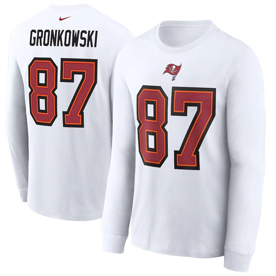 Tampa Bay Buccaneers #87 Rob Gronkowski Nike Player Name & Number Long Sleeve T-Shirt White