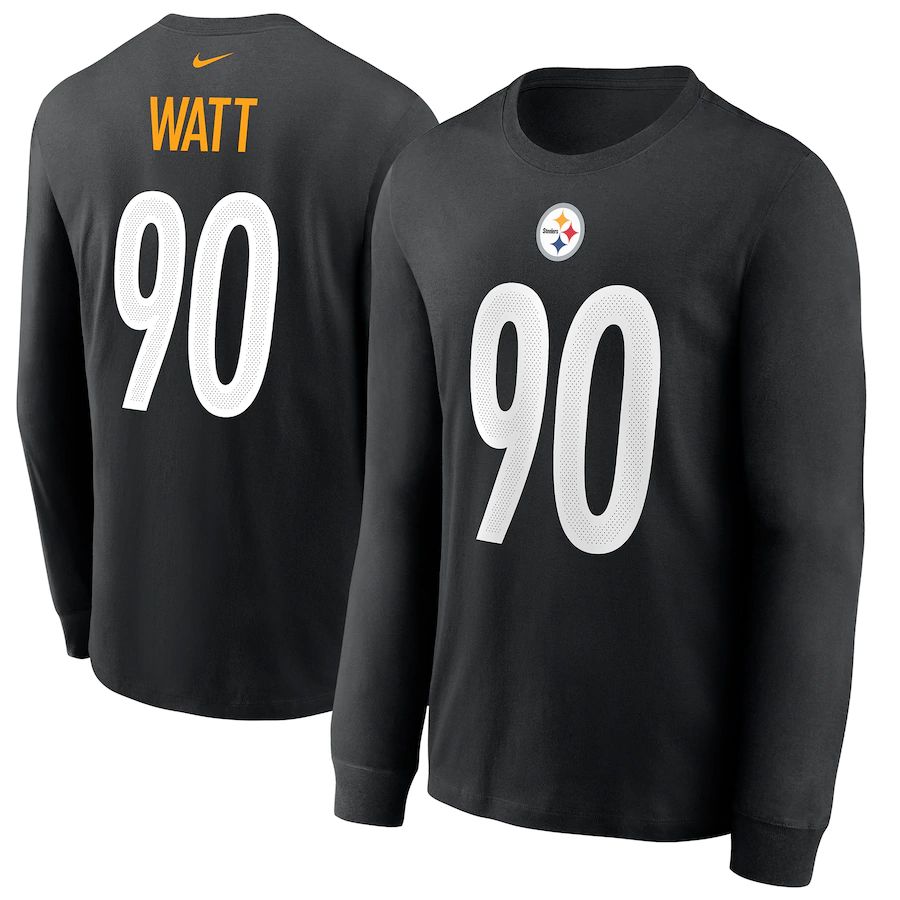 Pittsburgh Steelers #90 T.J. Watt Nike Player Name & Number Long Sleeve T-Shirt Black