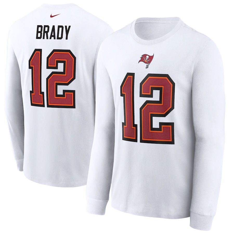 Tampa Bay Buccaneers #12 Tom Brady Nike Player Name & Number Long Sleeve T-Shirt White