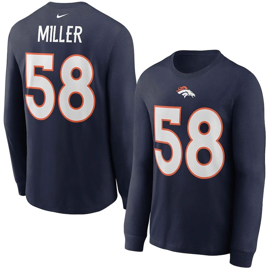 Denver Broncos #58 Von Miller Nike Player Name & Number Long Sleeve T-Shirt Navy