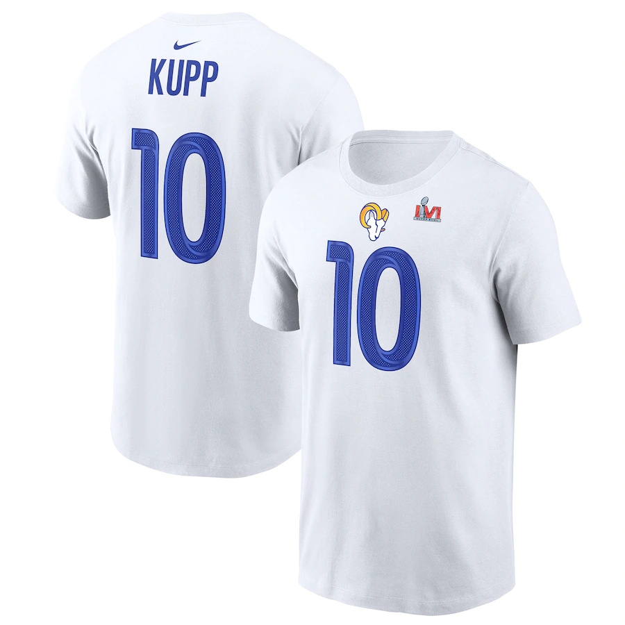 Los Angeles Rams #10 Cooper Kupp White Men's Nike Super Bowl LVI Bound Name & Number T-Shirt