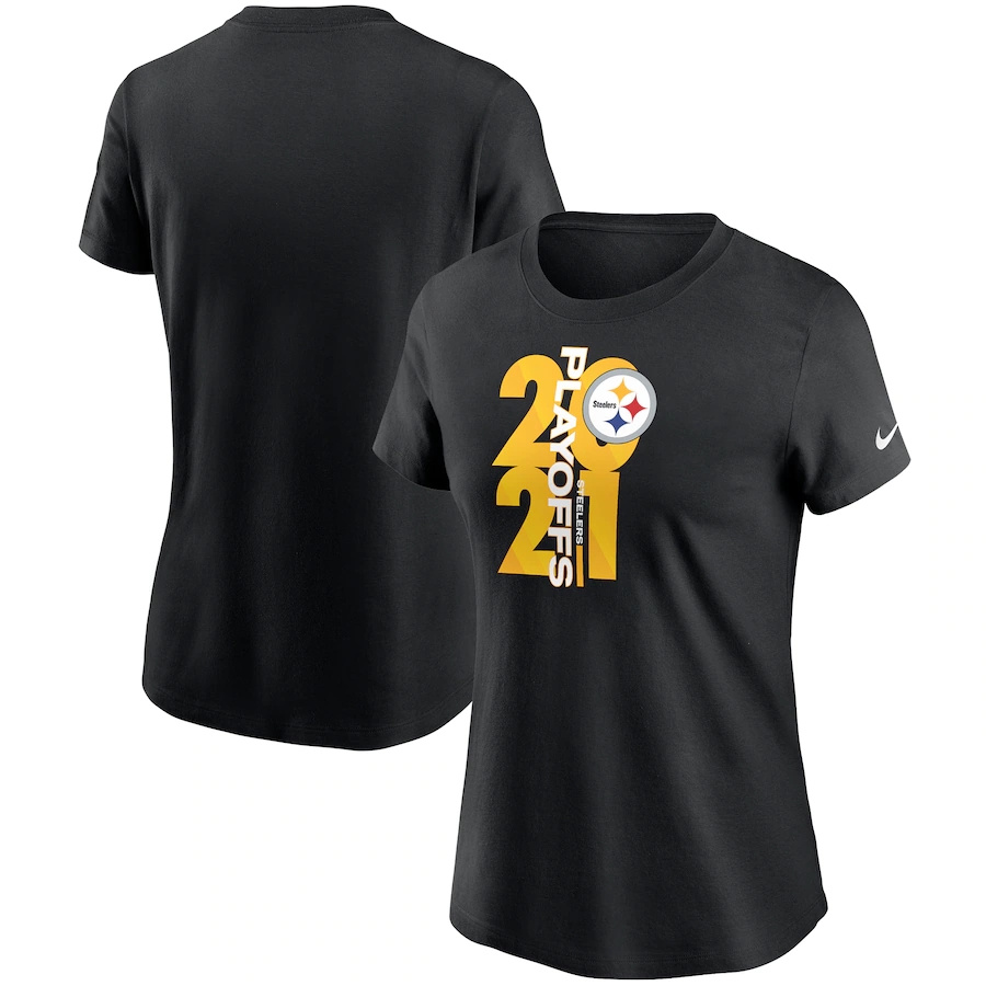 Women's Pittsburgh Steelers Nike Black 2021 NFL Playoffs Bound T-Shirt