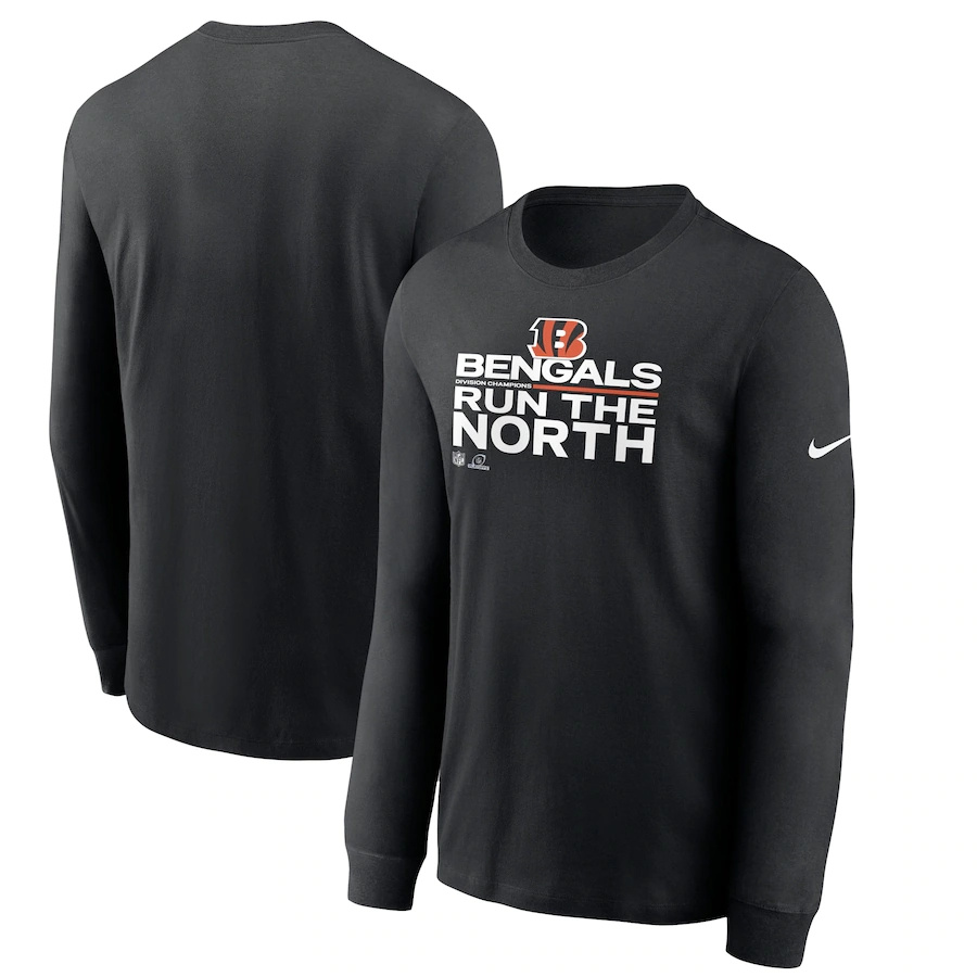 Men's Cincinnati Bengals Nike Black 2021 AFC North Division Champions Trophy Collection Long Sleeve T-Shirt