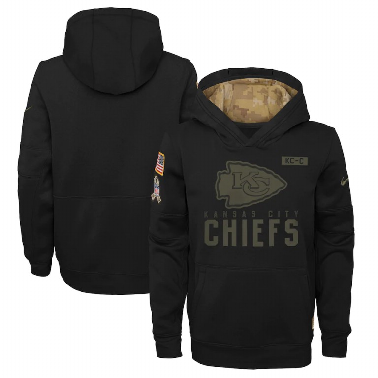 Kansas City Chiefs Nike Youth 2020 Salute to Service Pullover Performance Hoodie Black