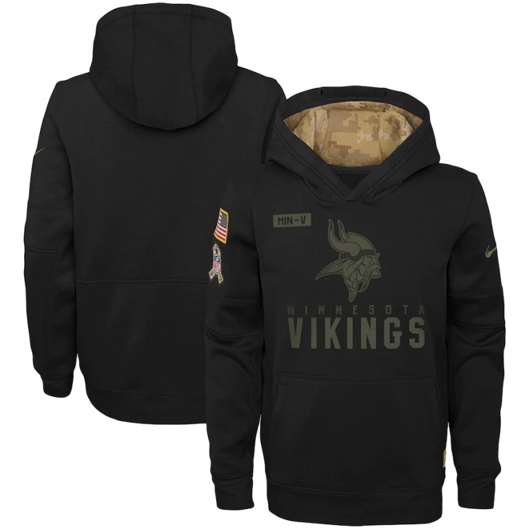 Minnesota Vikings Nike Youth 2020 Salute to Service Pullover Performance Hoodie Black