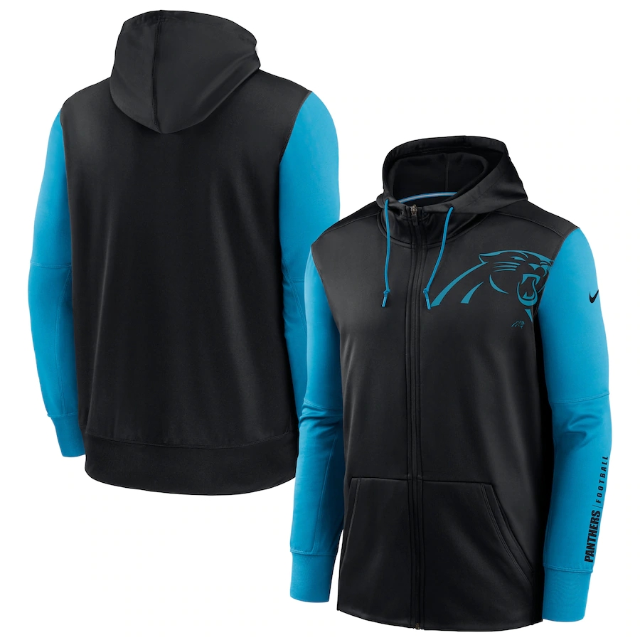 Nike Carolina Panthers Black Blue Fan Gear Mascot Performance Full-Zip Hoodie