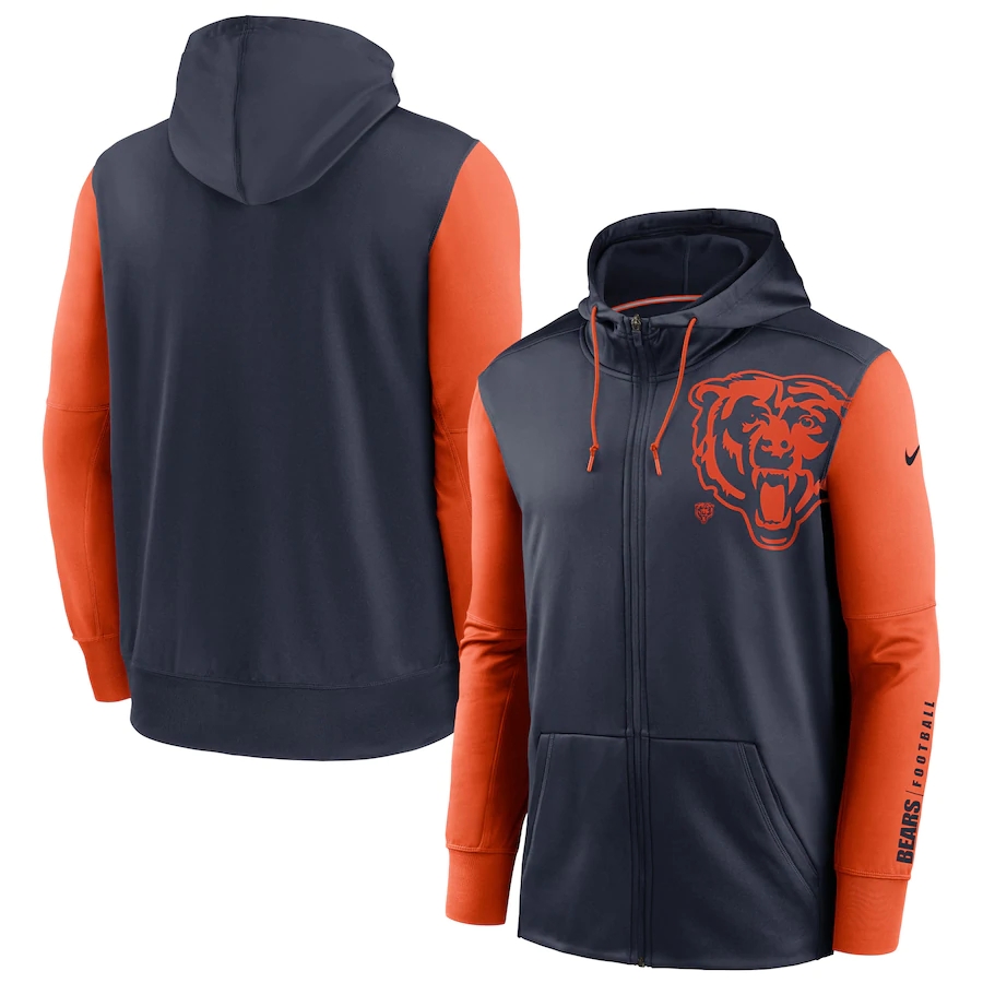 Nike Chicago Bears Navy Orange Fan Gear Mascot Performance Full-Zip Hoodie