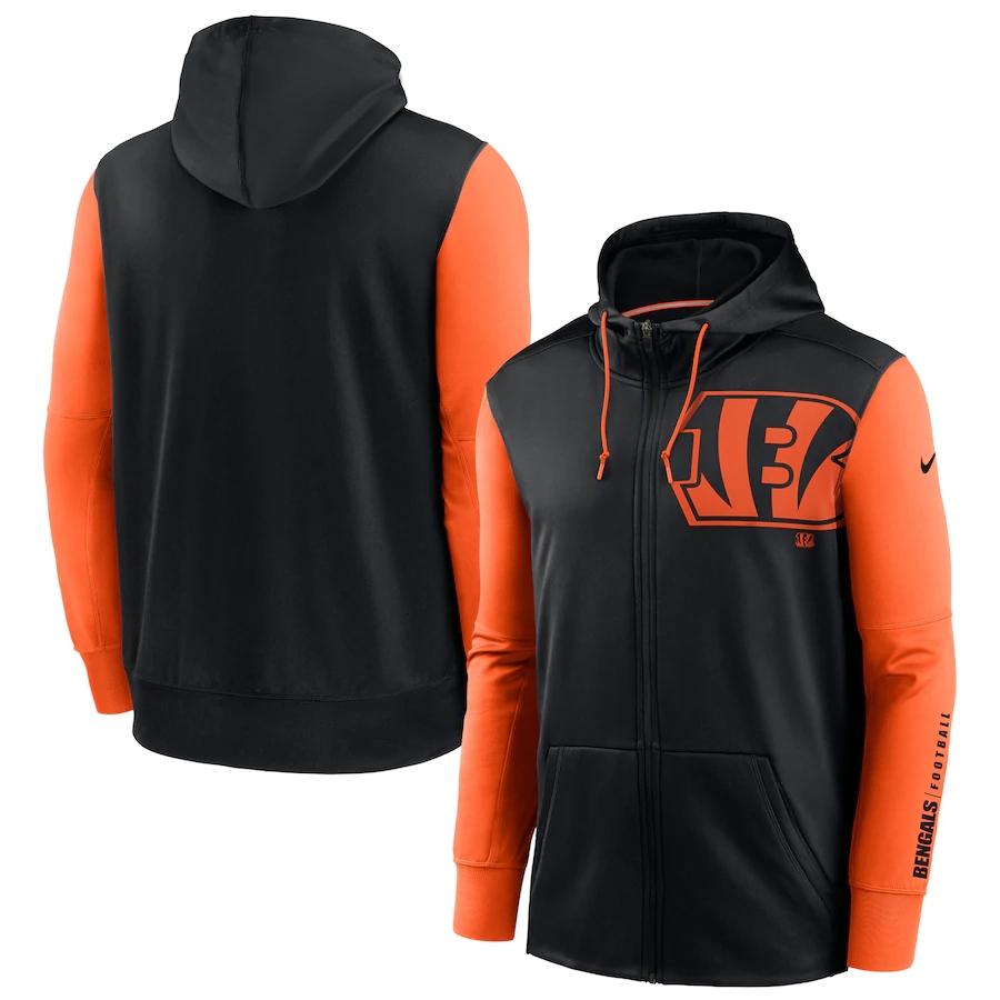 Nike Cincinnati Bengals Black Orange Fan Gear Mascot Performance Full-Zip Hoodie