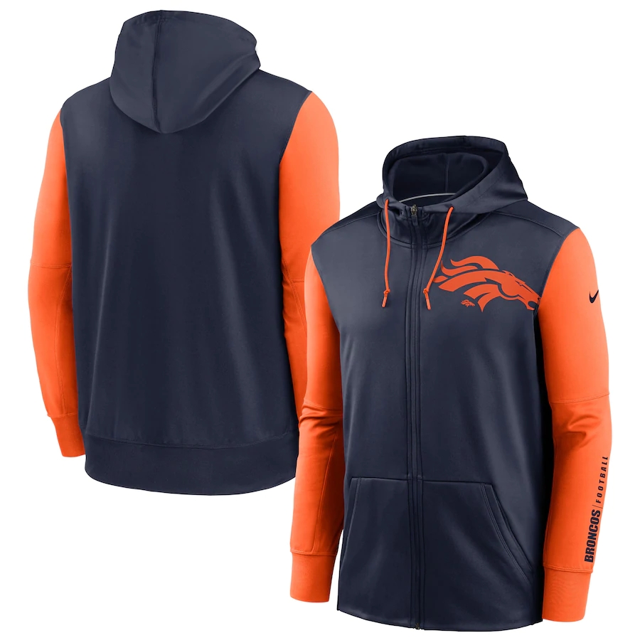 Nike Denver Broncos Navy Orange Fan Gear Mascot Performance Full-Zip Hoodie