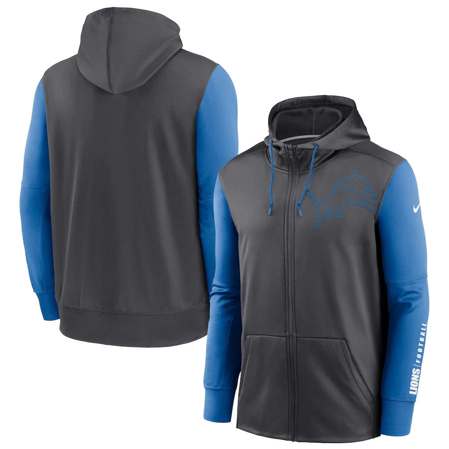 Nike Detroit Lions Charcoal Blue Fan Gear Mascot Performance Full-Zip Hoodie