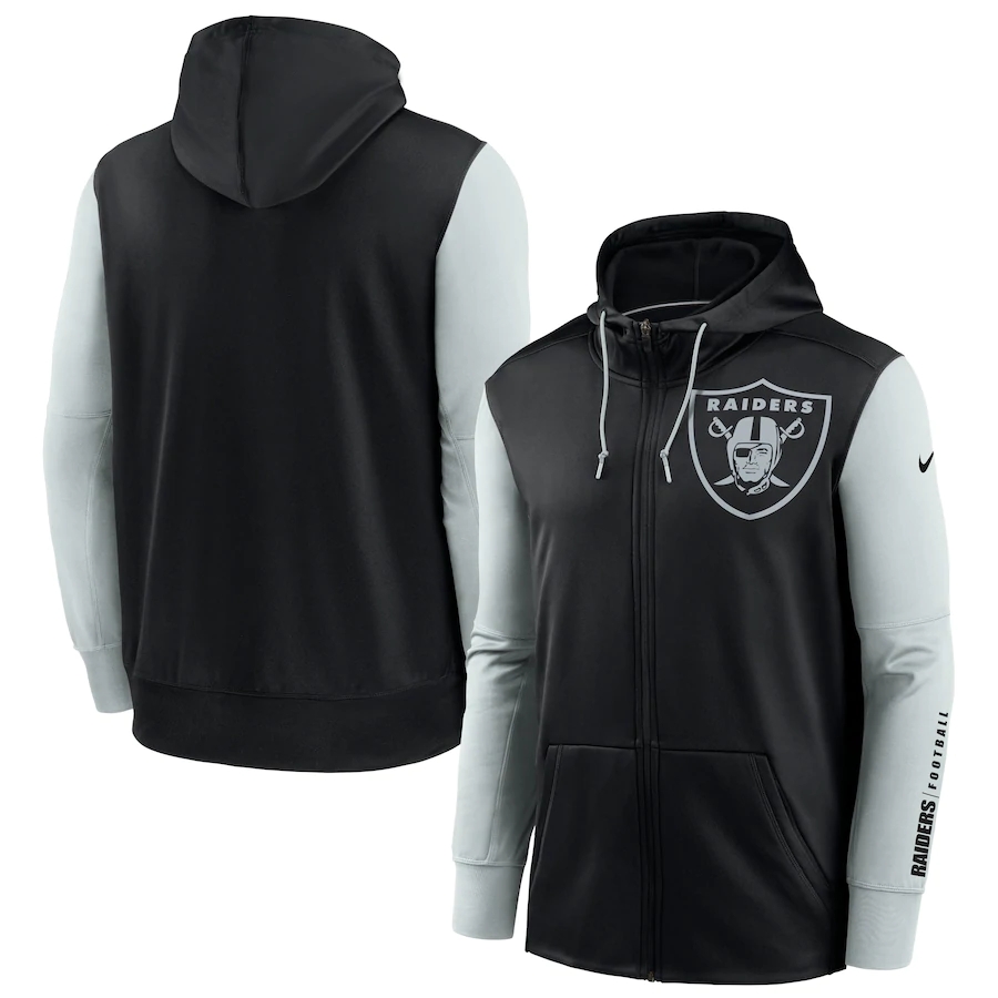 Nike Las Vegas Raiders Black Silver Fan Gear Mascot Performance Full-Zip Hoodie