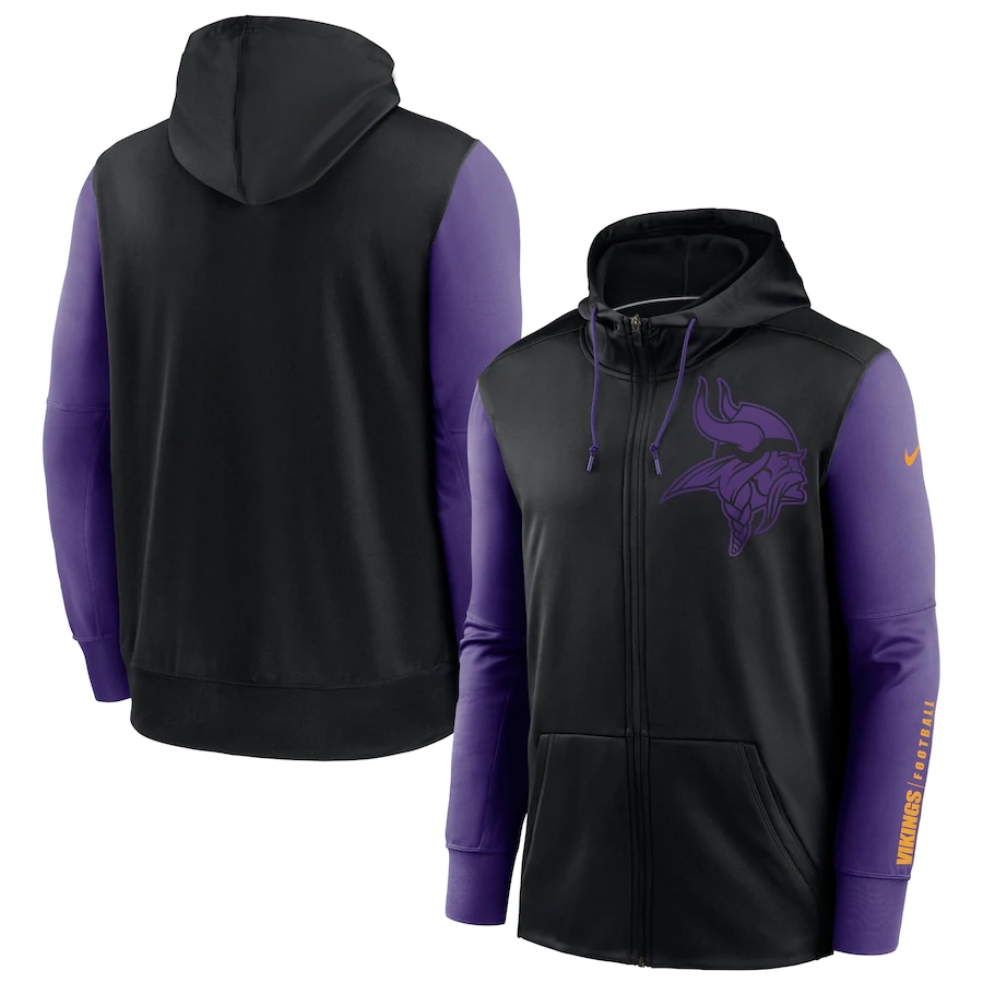 Nike Minnesota Vikings Black Purple Fan Gear Mascot Performance Full-Zip Hoodie