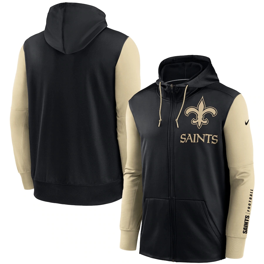 Nike New Orleans Saints Black Gold Fan Gear Mascot Performance Full-Zip Hoodie