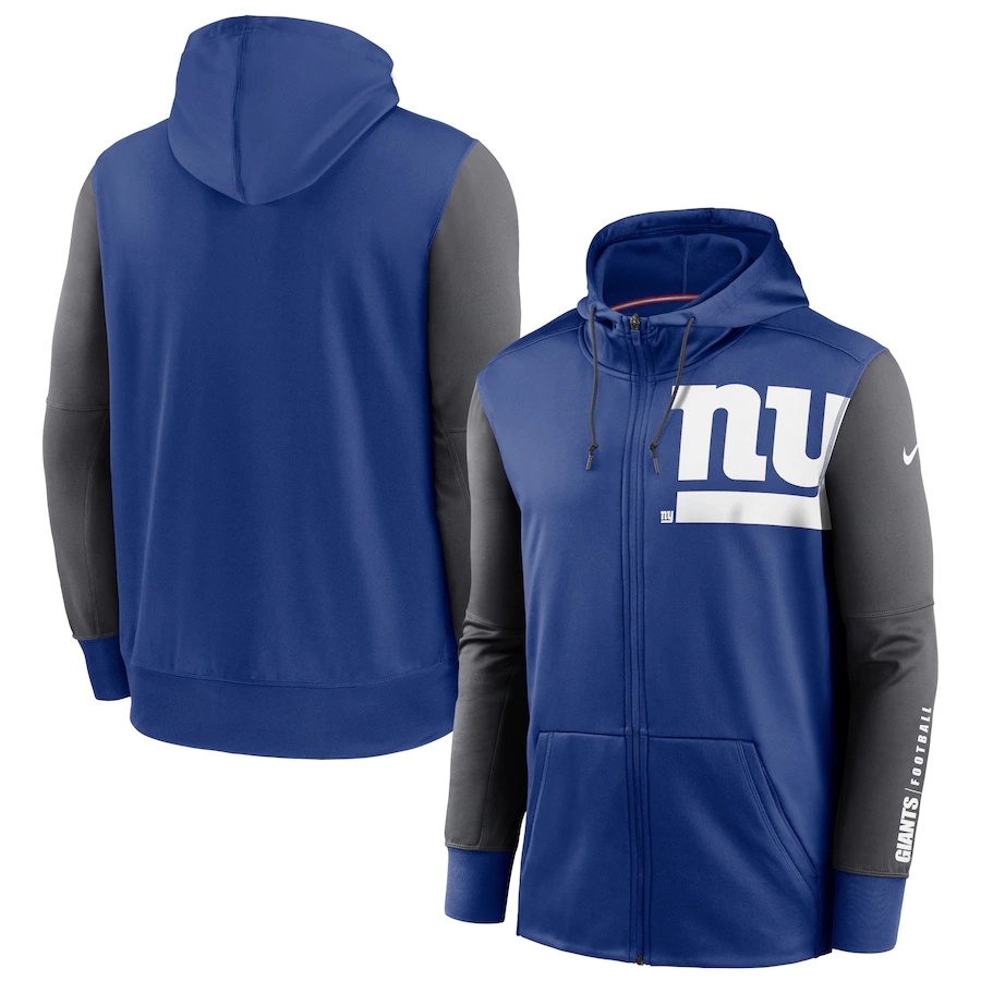 Nike New York Giants Royal Charcoal Fan Gear Mascot Performance Full-Zip Hoodie