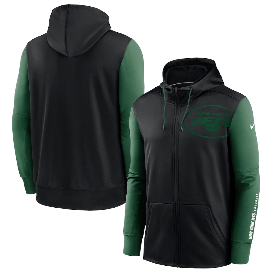 Nike New York Jets Black Green Fan Gear Mascot Performance Full-Zip Hoodie