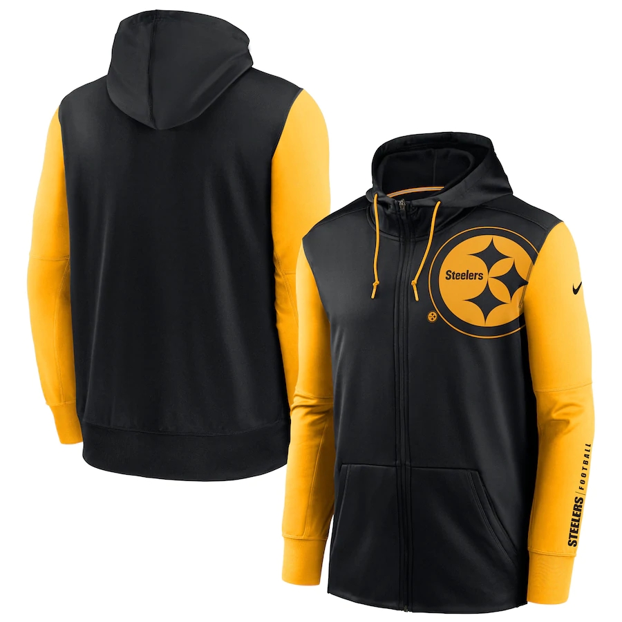 Nike Pittsburgh Steelers Black Gold Fan Gear Mascot Performance Full-Zip Hoodie