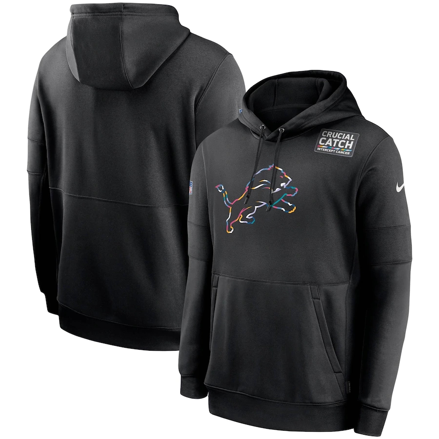 Detroit Lions 2020 NFL Crucial Catch Sideline Performance Pullover Hoodie Black