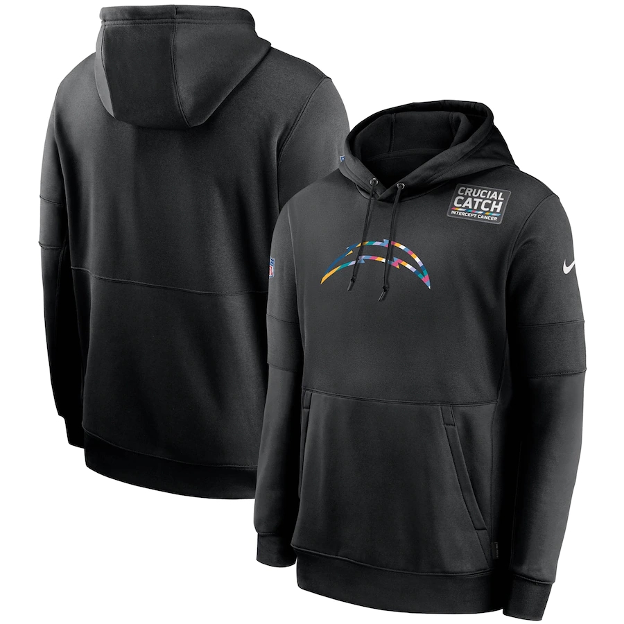 Los Angeles Chargers 2020 NFL Crucial Catch Sideline Performance Pullover Hoodie Black