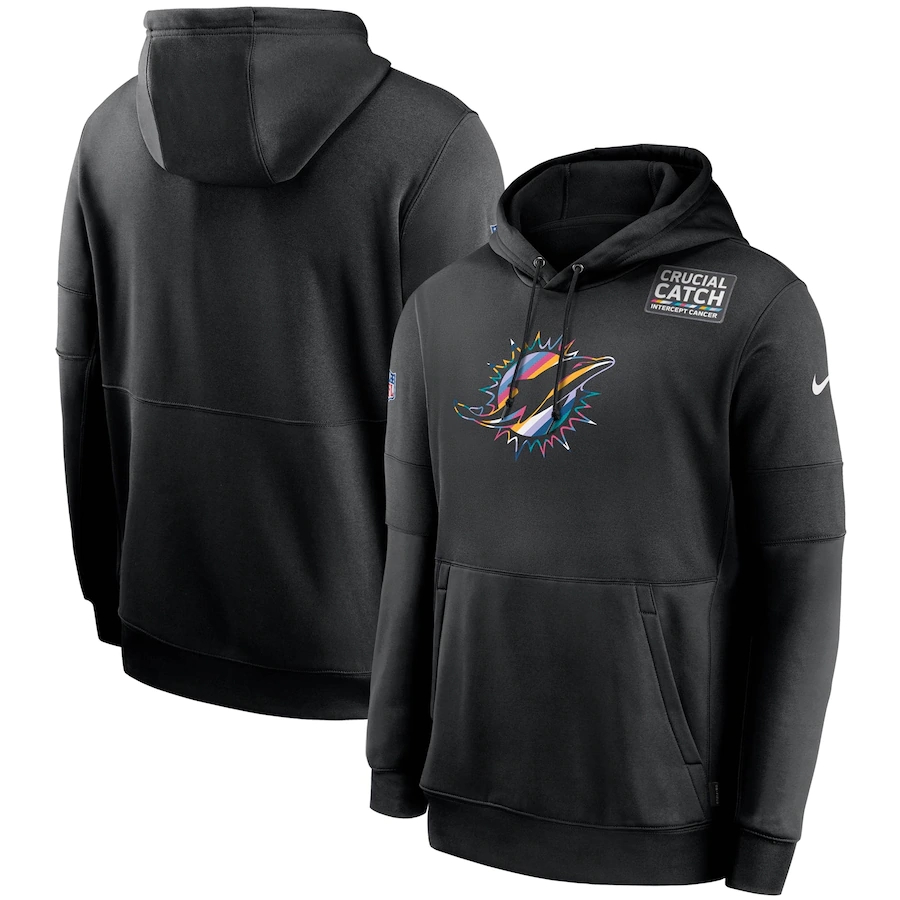 Miami Dolphins 2020 NFL Crucial Catch Sideline Performance Pullover Hoodie Black