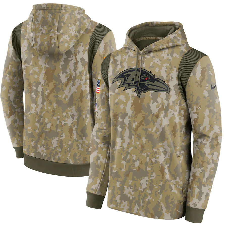 Baltimore Ravens Camo Nike 2021 Salute To Service Therma Performance Pullover Hoodie