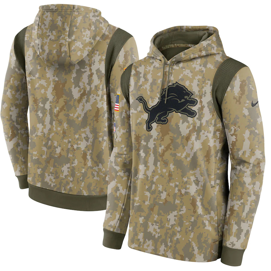 Detroit Lions Camo Nike 2021 Salute To Service Therma Performance Pullover Hoodie