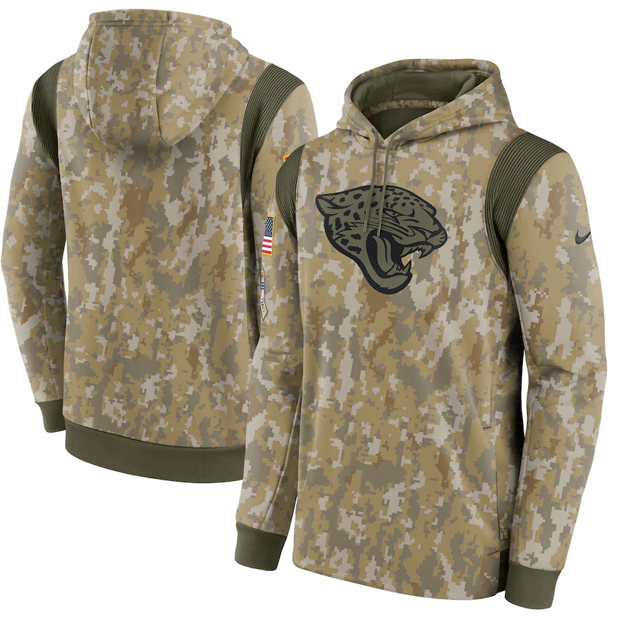 Jacksonville Jaguars Camo Nike 2021 Salute To Service Therma Performance Pullover Hoodie