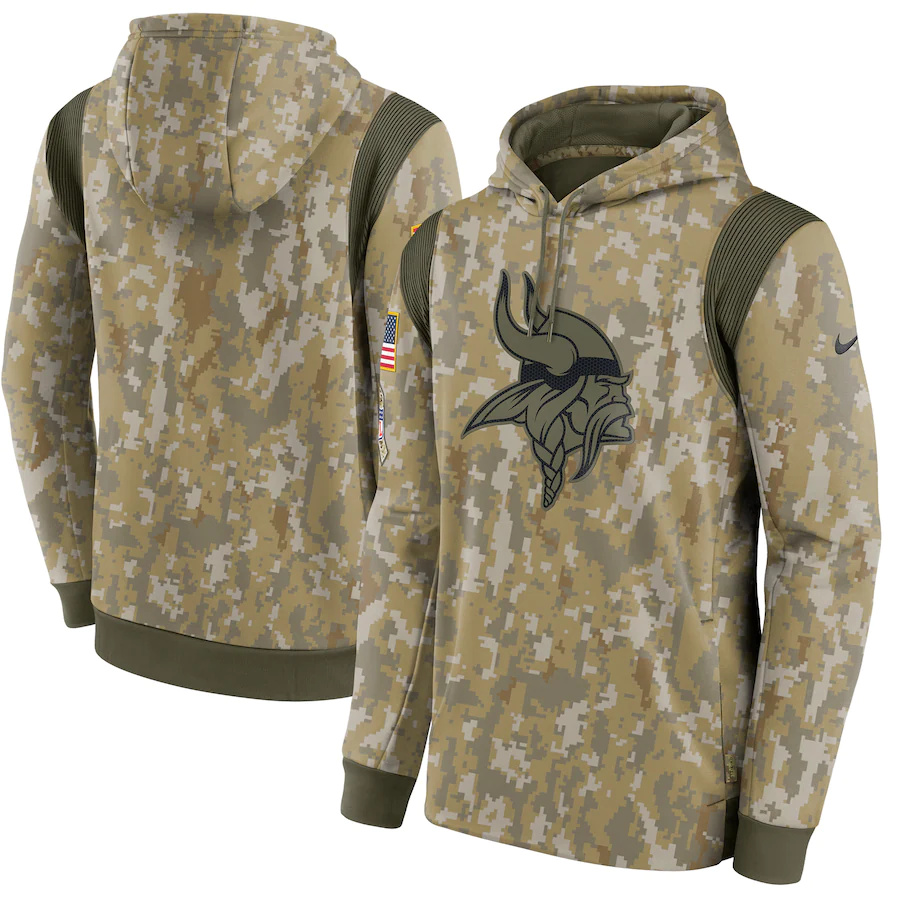 Minnesota Vikings Camo Nike 2021 Salute To Service Therma Performance Pullover Hoodie