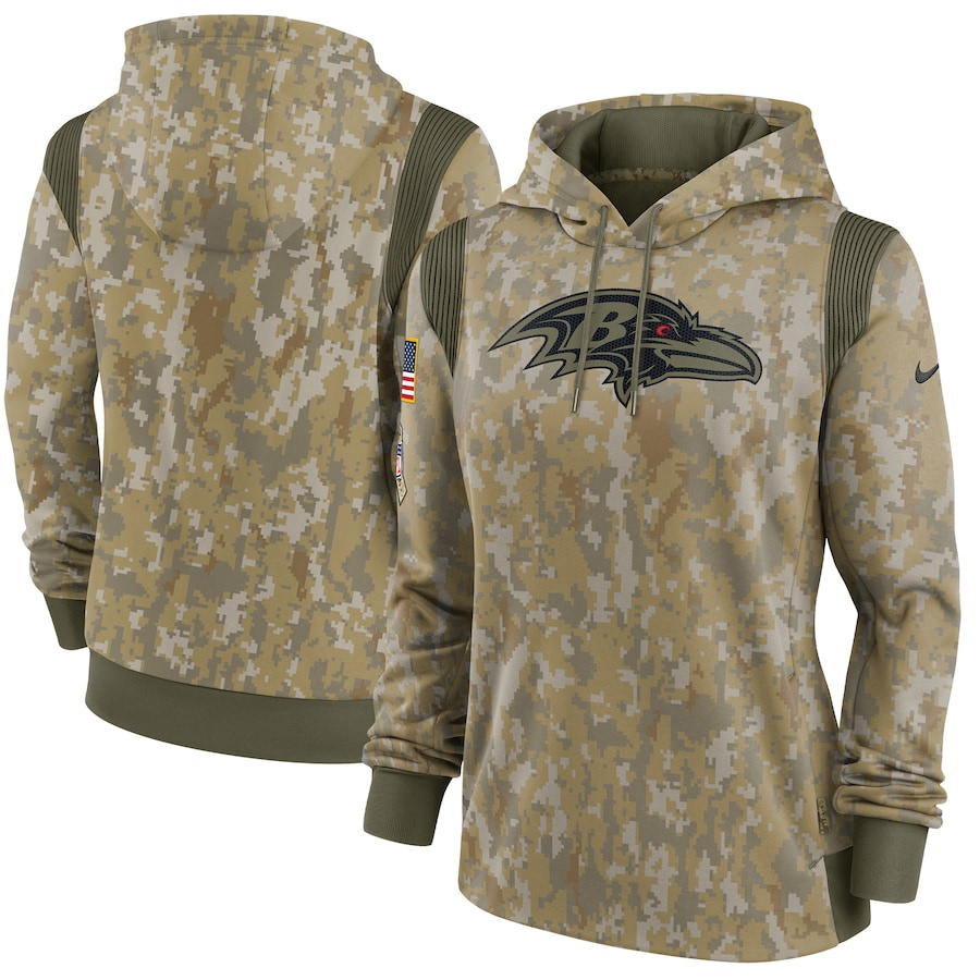 Baltimore Ravens Camo Nike Women's 2021 Salute To Service Therma Performance Pullover Hoodie