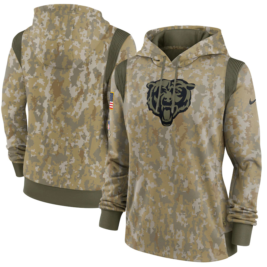 Chicago Bears Camo Nike Women's 2021 Salute To Service Therma Performance Pullover Hoodie