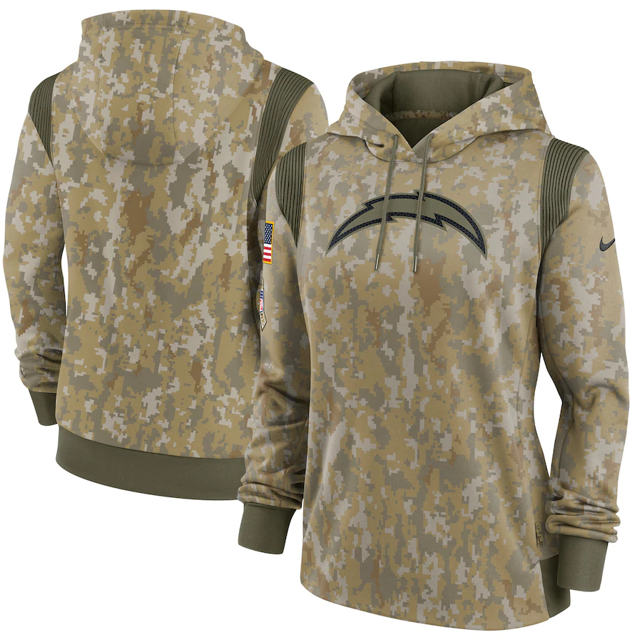 Los Angeles Chargers Camo Nike Women's 2021 Salute To Service Therma Performance Pullover Hoodie