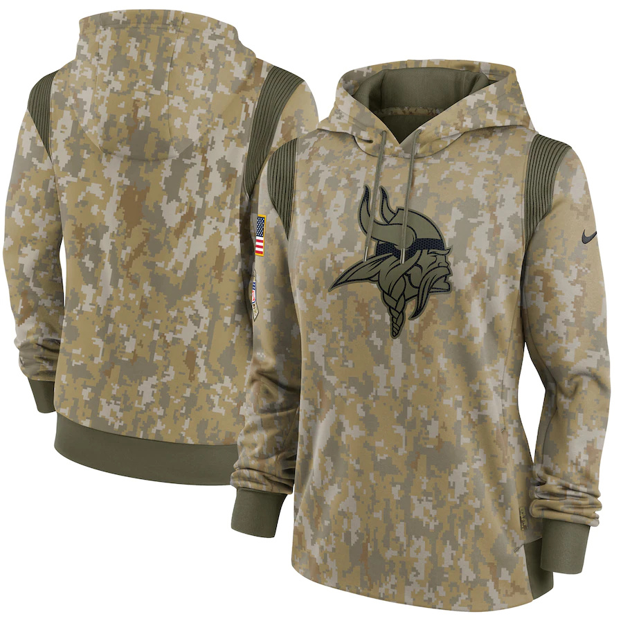 Minnesota Vikings Camo Nike Women's 2021 Salute To Service Therma Performance Pullover Hoodie