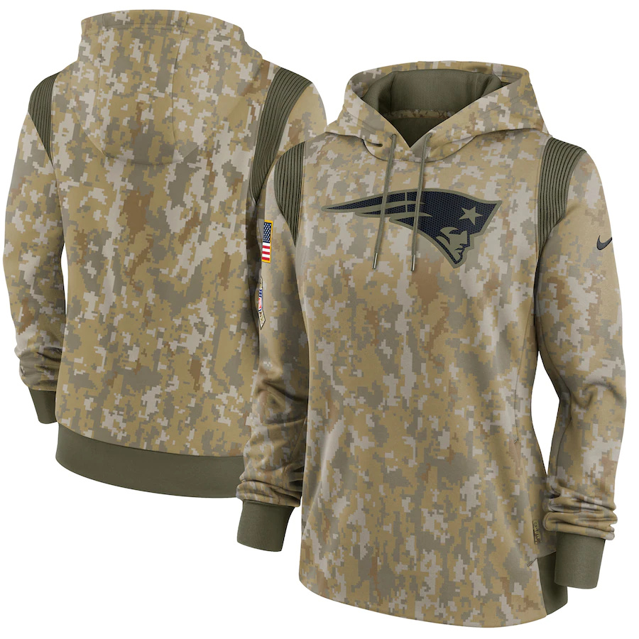 New England Patriots Camo Nike Women's 2021 Salute To Service Therma Performance Pullover Hoodie