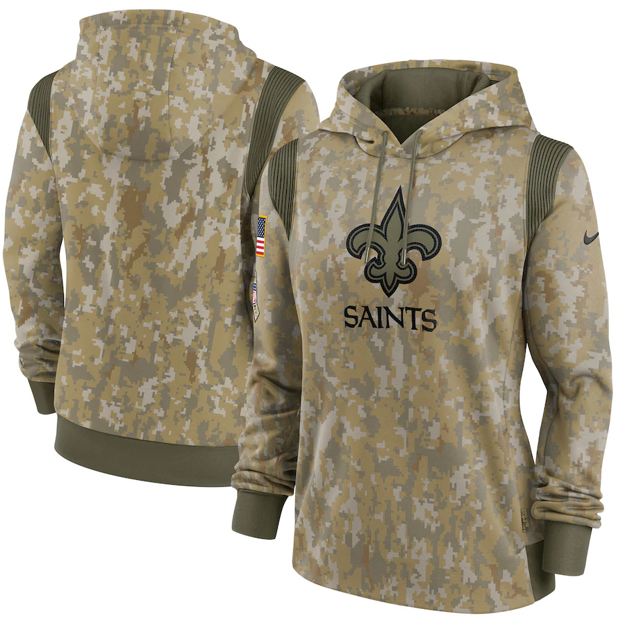 New Orleans Saints Camo Nike Women's 2021 Salute To Service Therma Performance Pullover Hoodie