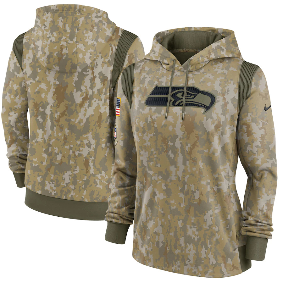 Seattle Seahawks Camo Nike Women's 2021 Salute To Service Therma Performance Pullover Hoodie