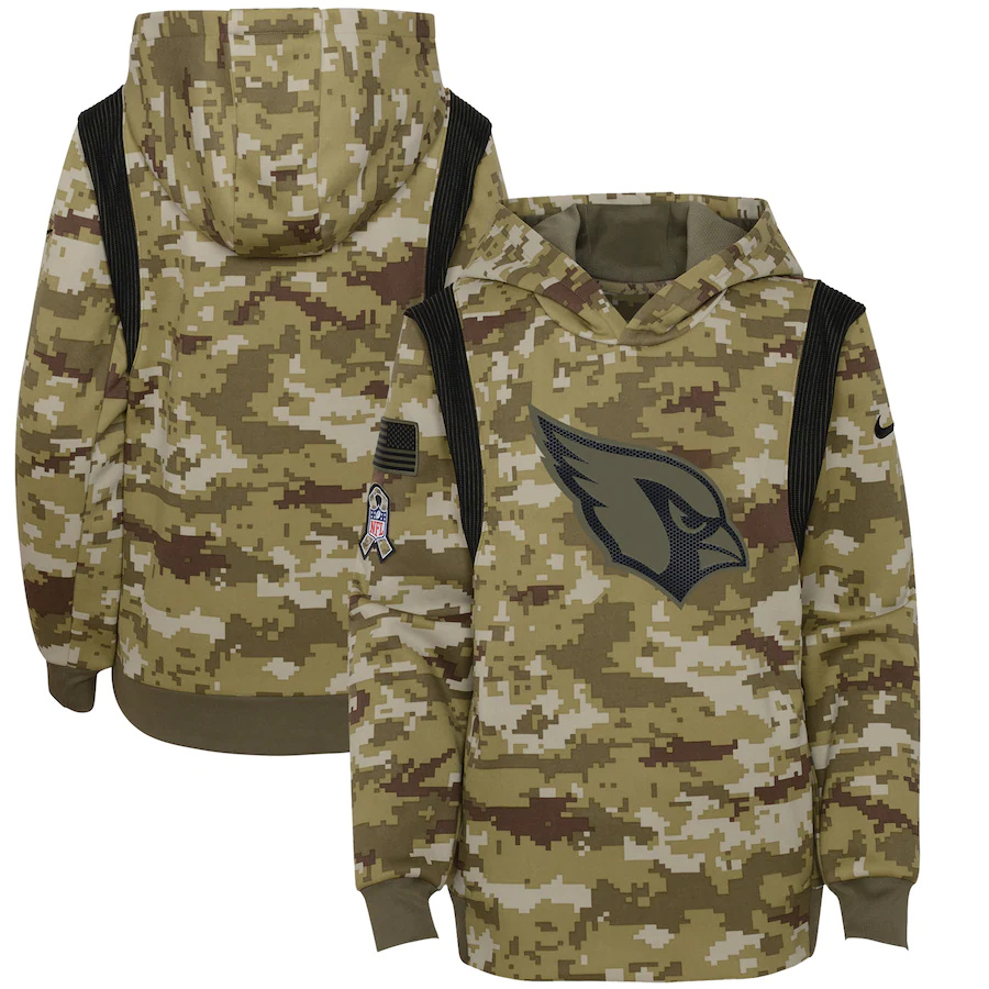 Arizona Cardinals Camo Nike Youth 2021 Salute To Service Therma Performance Pullover Hoodie