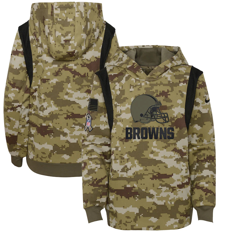 Cleveland Browns Camo Nike Youth 2021 Salute To Service Therma Performance Pullover Hoodie