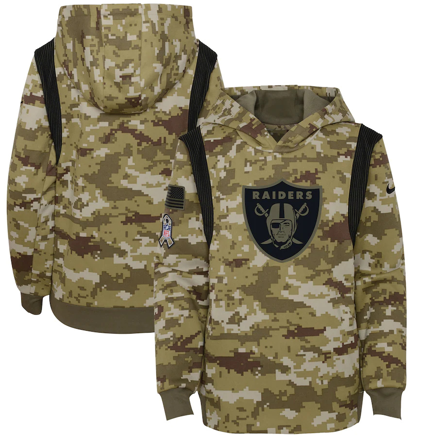 Las Vegas Raiders Camo Nike Youth 2021 Salute To Service Therma Performance Pullover Hoodie