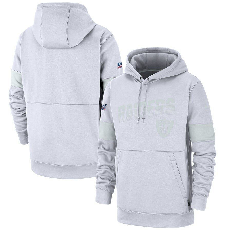 Las Vegas Raiders Nike NFL 100 2019 Sideline Platinum Therma Pullover Hoodie White